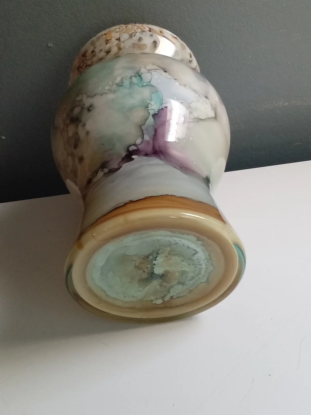 Handcrafted Marble-Effect Glass Vase in Purple and Neutral Tones